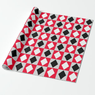 Red Black White Geometric Rhombus Diamond Wrapping Paper