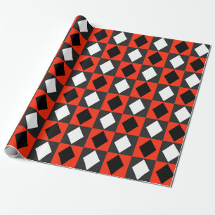 Red Black White Geometric Rhombus Diamond Wrapping Paper