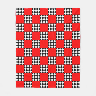 Red Black White Geometric Square Triangle Fleece Blanket