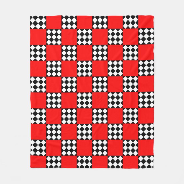 Red Black White Geometric Square Triangle Fleece Blanket (Front)