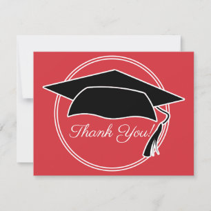 Red Black White Graduation Cap Thank You Card