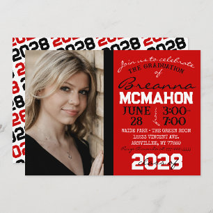 Red, Black & White Graduation Photo Invitation