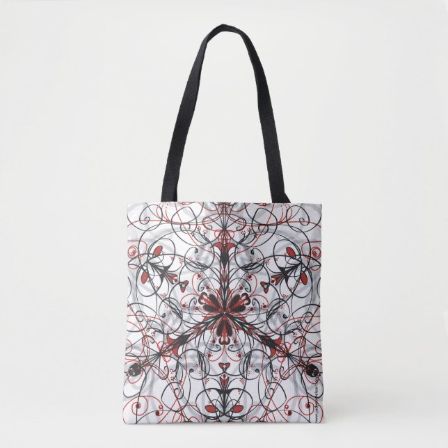 Red, Black, White & Grey Kaleidoscope Tote (Front)