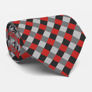 Red Black White Grey Plaid Pattern Tie