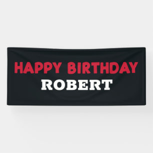 Red Black White Happy Birthday Child's Name Banner