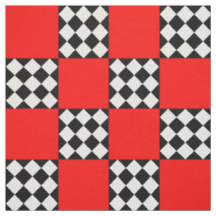 Red Black White Harlequin Square Shape Textile Fabric