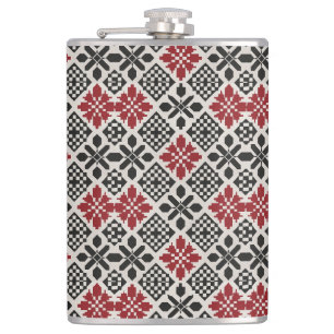 Red Black White Keffiyeh Folk Pattern Flask