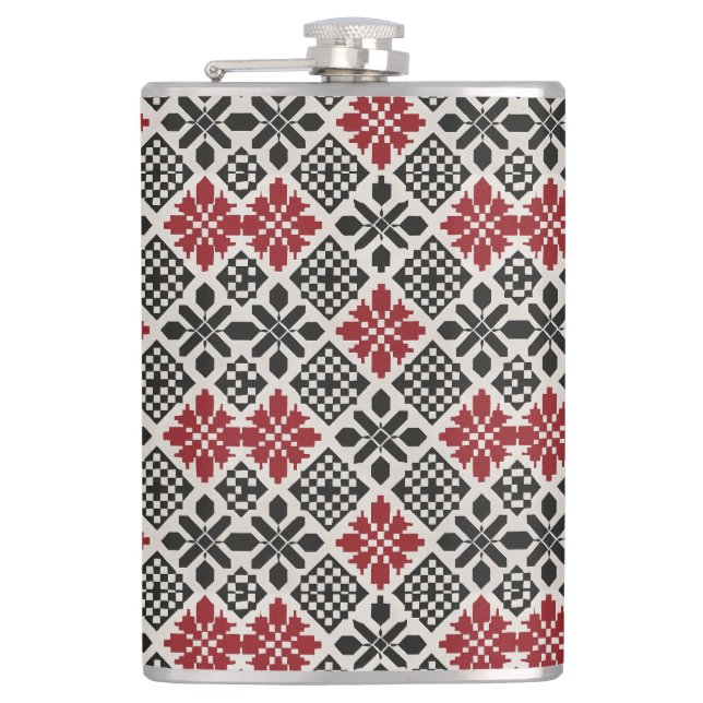 Red Black White Keffiyeh Folk Pattern Flask (Front)