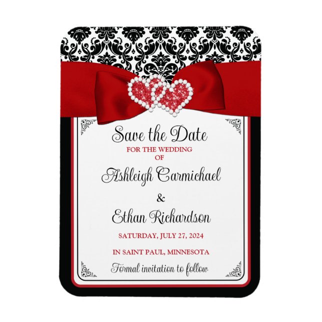 Red, Black, White Love Hearts Photo Save the Date Magnet (Vertical)