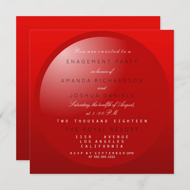 Red Black White MInimal Wedding Engagement Party Invitation (Front/Back)