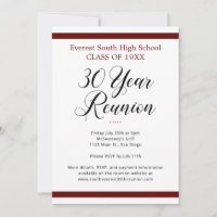 Red Black White Minimalist 30 Year Class Reunion