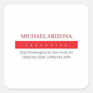 Red Black & White Minimalist Simple Plain Modern Square Sticker