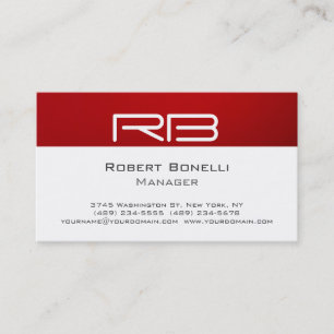 Red Black White Monogram Manager Business Card