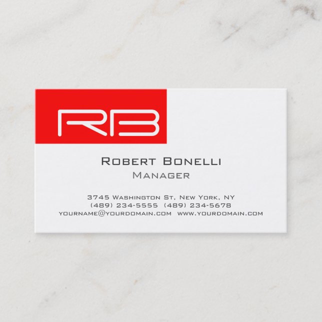 Red Black White Monogram Manager Business Card (Front)