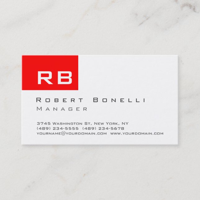 Red Black White Monogram Manager Business Card (Front)