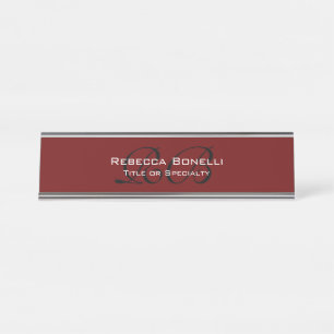  Red Black White Monogram Minimalist Plain Desk Name Plate