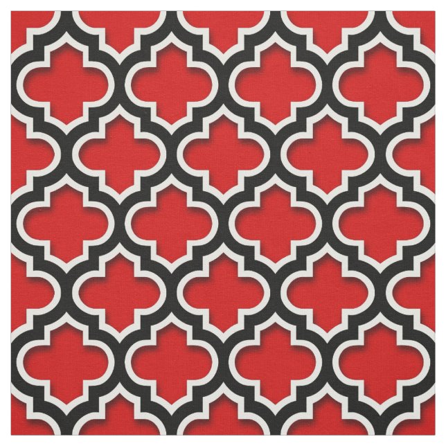 Red Black White Moroccan Quatrefoil Pattern #5DS Fabric (Swatch)