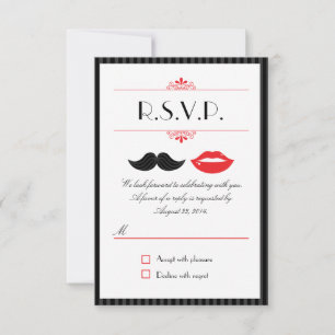 Red, Black & White Moustache & Lips Wedding RSVP