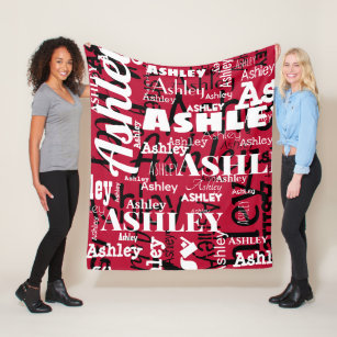 Red Black White Name Repeat Typography Sports Team Fleece Blanket