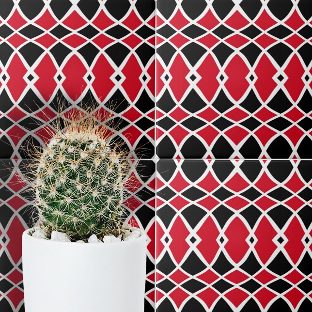 Red Black White Op Art Mosaic Geometric Pattern Ceramic Tile (Creator Uploaded)
