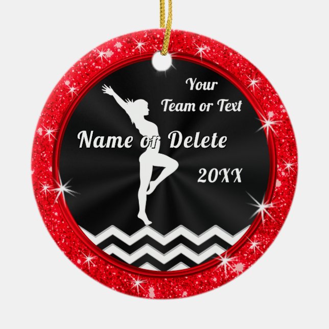 Red, Black, White, Personalised, Gymastics Gifts,  Ceramic Ornament (Front)
