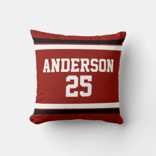 Red black white Personalised with name,#, Cushion