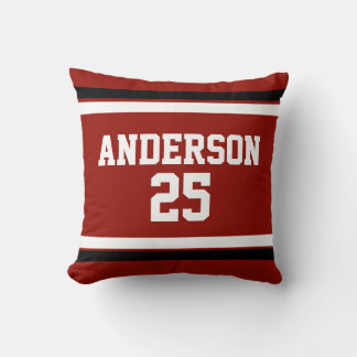 Red black white Personalised with name,#, Cushion