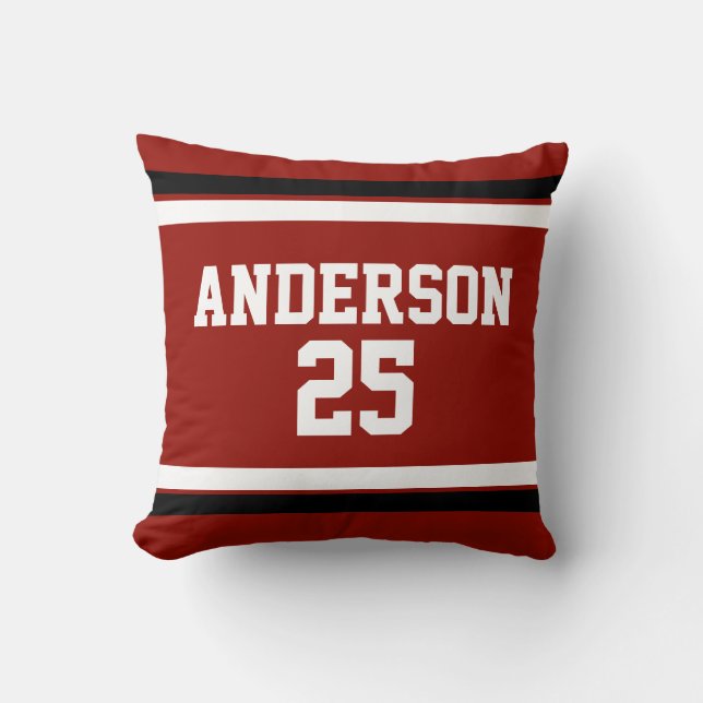 Red black white Personalised with name,#, Cushion (Front)