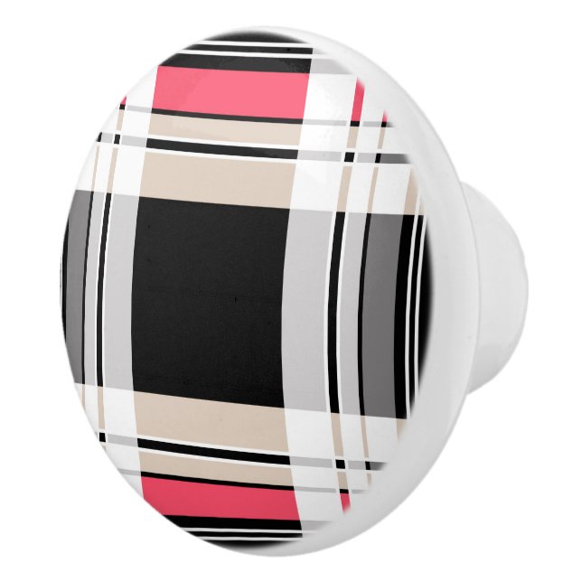 Red black white plaid ceramic knob (Right)
