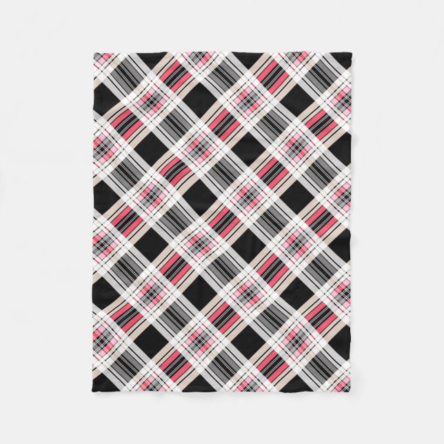 Red black white plaid fleece blanket (Front)