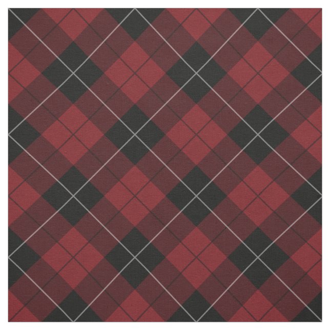 Red Black White Plaid Tartan Diagonal Fabric (Swatch)