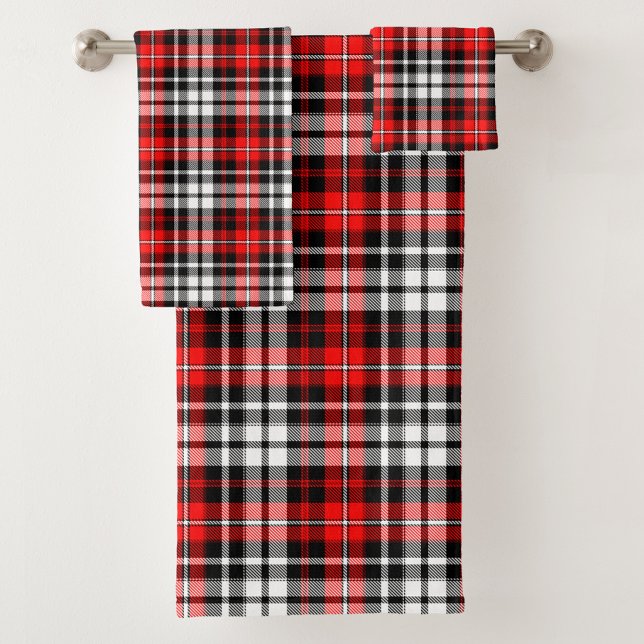 Red Black White Plaid Tartan Pattern Design  Bath Towel Set (Creator Uploaded)