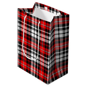 Red Black White Plaid Tartan Pattern Design  Medium Gift Bag