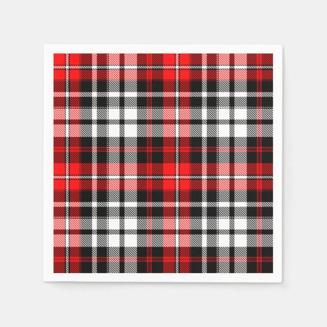 Red Black White Plaid Tartan Pattern Design  Napkin (Front)