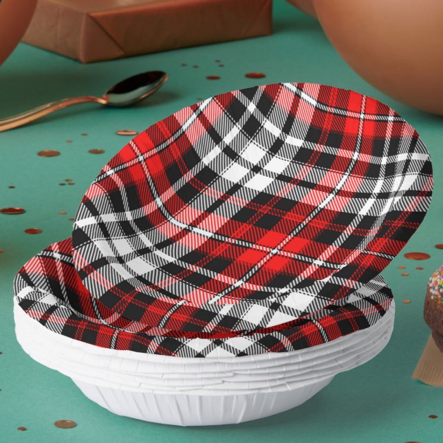 Red Black White Plaid Tartan Pattern Design  Paper Plate (Creator Uploaded)