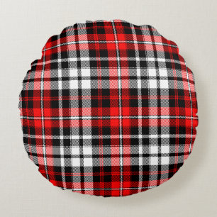 Red Black White Plaid Tartan Pattern Design Round Cushion