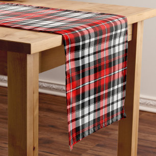 Red Black White Plaid Tartan Pattern Design  Short Table Runner
