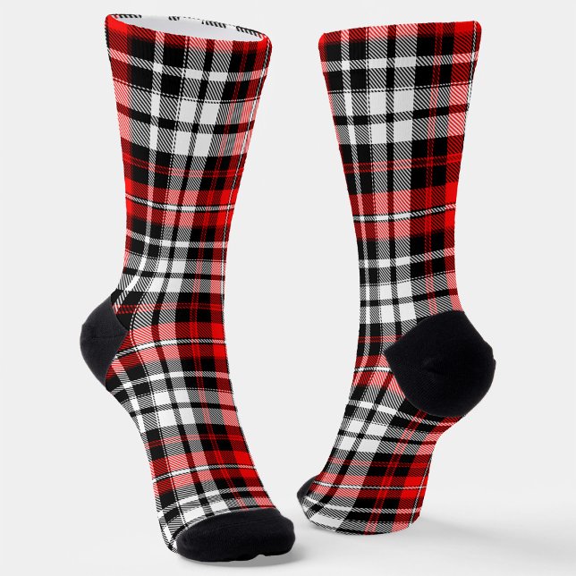 Red Black White Plaid Tartan Pattern Design  Socks (Creator Uploaded)