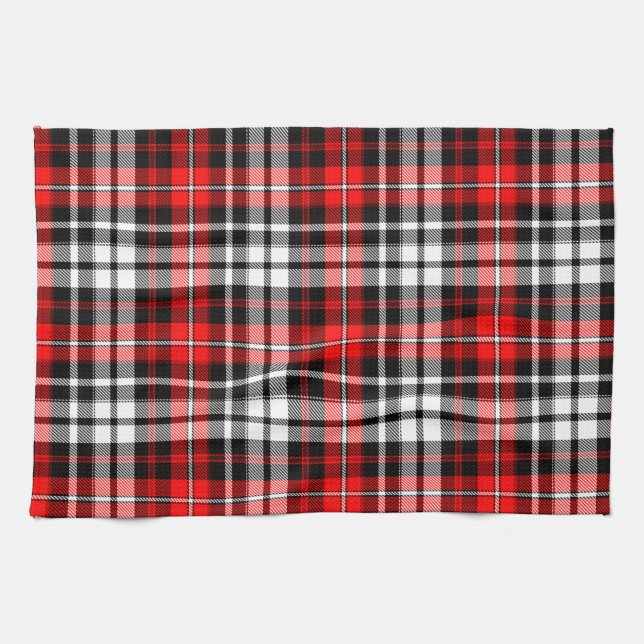 Red Black White Plaid Tartan Pattern Design  Tea Towel (Horizontal)