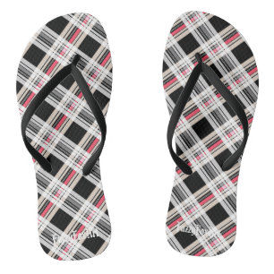 Red black white plaid thongs