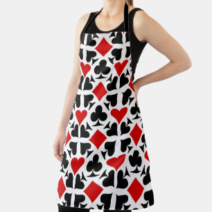 Red, Black & White Playing Card Symbols Pattern Apron