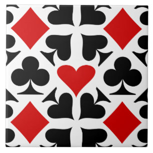Red, Black & White Playing Card Symbols Pattern Ceramic Tile