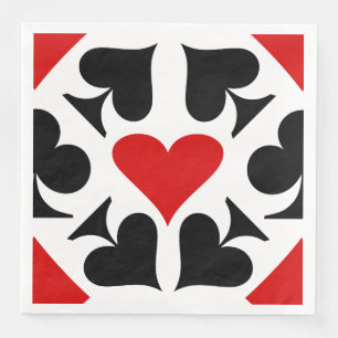 Red, Black & White Playing Card Symbols Pattern Napkin