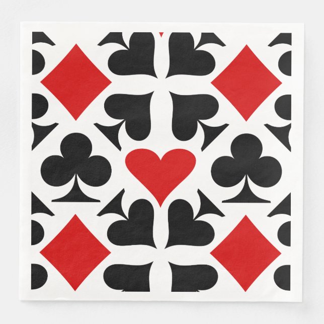 Red, Black & White Playing Card Symbols Pattern Napkin (Front)