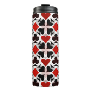 Red, Black & White Playing Card Symbols Pattern Thermal Tumbler