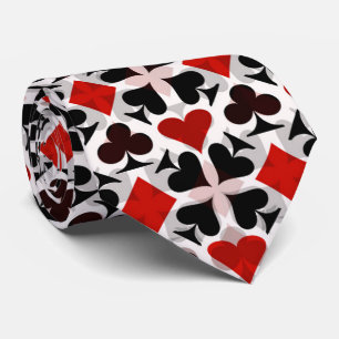 Red, Black & White Playing Card Symbols Pattern Tie