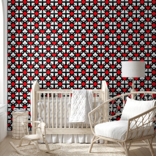 Red, Black & White Playing Card Symbols Pattern Wallpaper