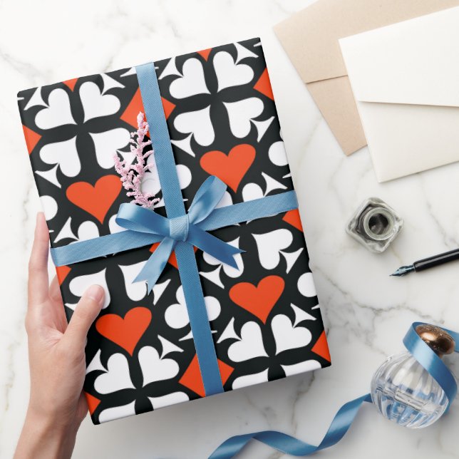 Red, Black & White Playing Card Symbols Pattern Wrapping Paper (Gifting)
