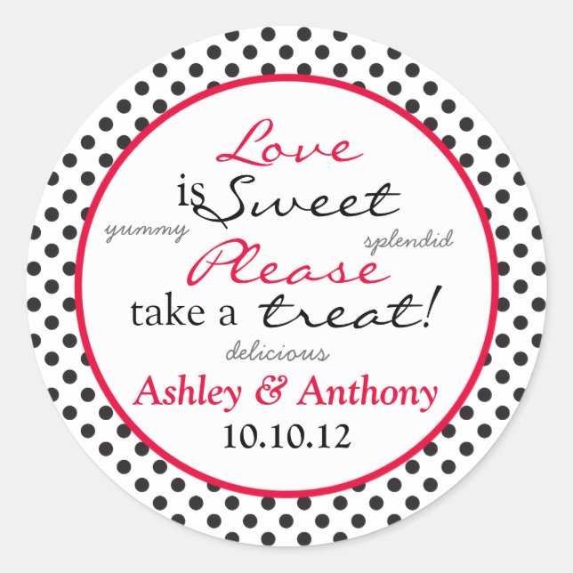 Red Black White Polka Dot Candy Buffet Stickers (Front)