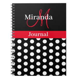 Red Black White Polka Dot Monogram Notebook